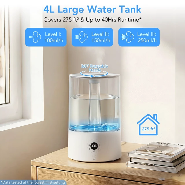 Alt view image 4 of 7 - 4L Top Fill Humidifier for Bedroom, Auto Constant Humidity, Smart Control, Quiet Ultrasonic Cool Mist, 360° Nozzle, 3 Mist Levels, 7-Color Light for Home Office Baby Room