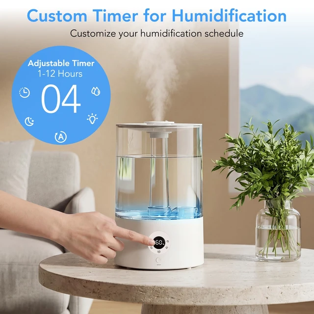 Alt view image 6 of 7 - 4L Top Fill Humidifier for Bedroom, Auto Constant Humidity, Smart Control, Quiet Ultrasonic Cool Mist, 360° Nozzle, 3 Mist Levels, 7-Color Light for Home Office Baby Room