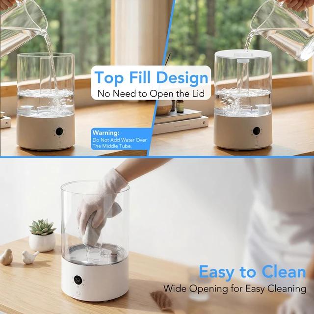 Alt view image 7 of 7 - 4L Top Fill Humidifier for Bedroom, Auto Constant Humidity, Smart Control, Quiet Ultrasonic Cool Mist, 360° Nozzle, 3 Mist Levels, 7-Color Light for Home Office Baby Room