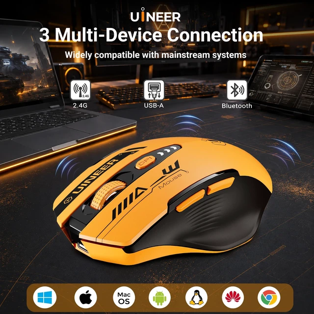 Alt view image 2 of 7 - Wireless Mouse, Bluetooth 5.0/2.4G /Wired, 12,800 DPI, Programmable | Tri-Mode Gaming Mouse Rechargeable Quiet Clicks Ergonomic Computer Mouse 6 DPI Levels & 1000Hz Polling Rate for PC Mac Laptop