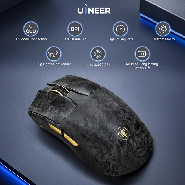 Alt view image 7 of 7 - Tri-Mode 58g Wireless Gaming Mouse 32000 DPI Bluetooth Mouse Wired/BT/2.4G | Bluetooth Mouse,58g ultra-light, 1000Hz, 6-level DPI, 500mAh battery. Tri-mode BT5.0/2.4G/USB-A for laptop, PC, Mac, tablet