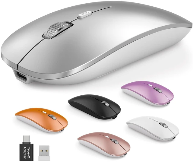 Main image of Mouse for MacBook, Bluetooth Wireless Mouse for Laptop & iPad | 3-Device Rechargeable USB-C Mouse, Slim Silent Design, Front Charging, 3 DPI, MacBook Air/Pro, Portable, Silver