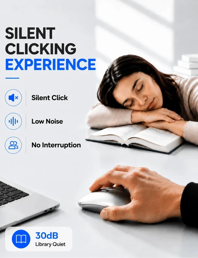 Alt view image 5 of 7 - Mouse for MacBook, Bluetooth Wireless Mouse for Laptop & iPad | 3-Device Rechargeable USB-C Mouse, Slim Silent Design, Front Charging, 3 DPI, MacBook Air/Pro, Portable, Silver