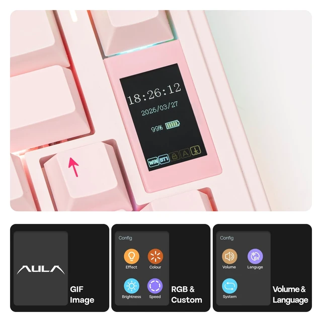 Alt view image 3 of 7 - X Aula EA75 MAX Wireless Gaming Keyboard with Screen & Knob | 5000mAh, Hot-Swap, Lubed Switches, RGB Backlit, Creamy Gasket, 75% Mechanical Keyboard (Pink, Reaper Switch)