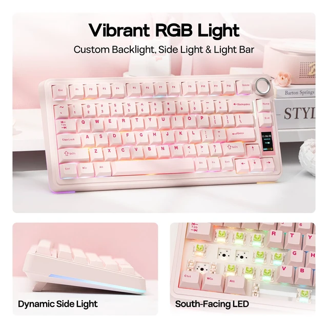 Alt view image 4 of 7 - X Aula EA75 MAX Wireless Gaming Keyboard with Screen & Knob | 5000mAh, Hot-Swap, Lubed Switches, RGB Backlit, Creamy Gasket, 75% Mechanical Keyboard (Pink, Reaper Switch)