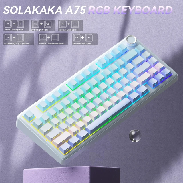 Alt view image 7 of 7 - A75 Wireless Mechanical Keyboard, Hot Swappable Gaming Keyboard with RGB Backlit, Multifunction Knob, Gasket Mounted Creamy Keyboard, BT5.0/2.4GHz/USB-C, 75% Compact Layout for Win/Mac/PC