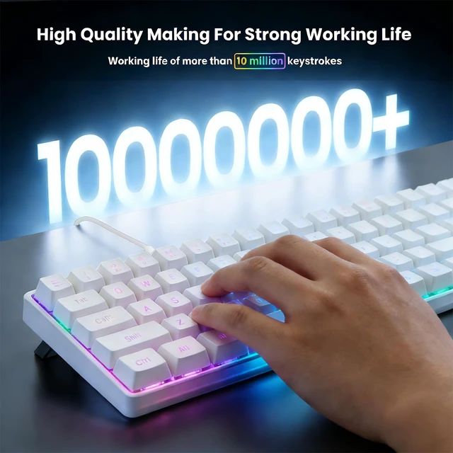 Alt view image 2 of 7 - 60% Gaming Keyboard, Ultra-Compact 61 Keys RGB Backlit Mini Keyboard with Black Keycaps for PC Laptop Windows Gamer, White