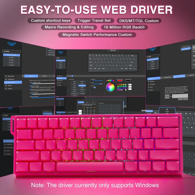 Alt view image 7 of 7 - AULA WIN60 HE PRO 60% Mechanical Gaming Keyboard Wired, Magnetic Switch Hot Swappable, Adjustable Actuation Rapid Trigger Mode, 8000Hz Polling Rate, RGB Small Keyboard 60 Percent Compact Design for PC