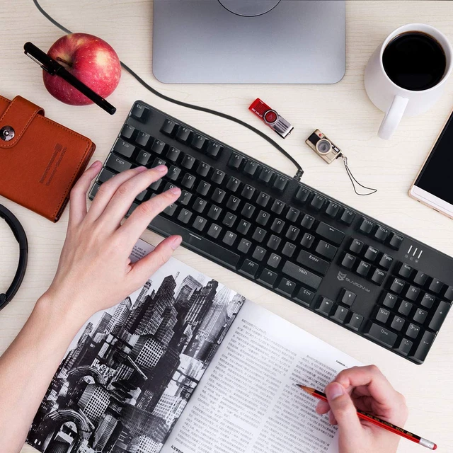 Alt view image 6 of 7 - Mechanical Keyboard Gaming Keyboard | Red Switch, White Backlit Keyboard | 104 Keys US Layout | Wired Gaming Keyboard | Hot Swappable Mechanical Keyboard | PC Gaming Keyboards (Black)