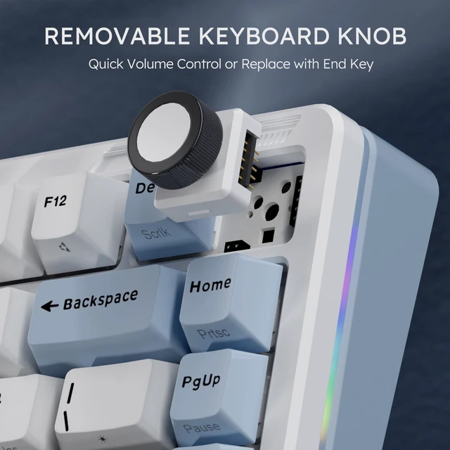 Alt view image 3 of 7 - B75 Wireless Mechanical Keyboard with Knob, Linear Switch, White | 75% Percent RGB Creamy Keyboard with Bluetooth/2.4G/USB Wired, Gasket Hot Swappable Gaming Keyboards for Win/Mac/PC Laptop