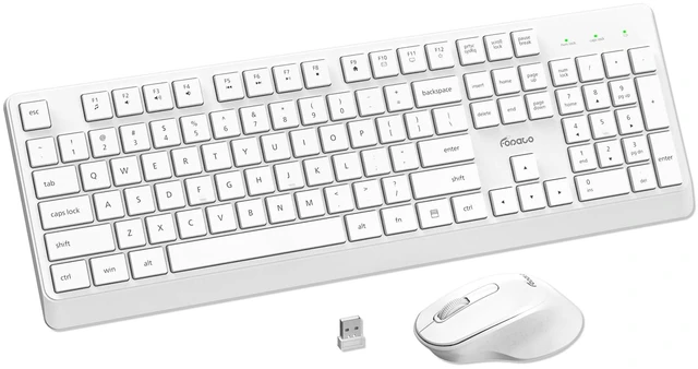 Main image of Wireless Keyboard and Mouse Combo Quiet for PC, Laptop and Mac -White | Single USB-A Receiver, Full Size with Number Pad, Silent, Low-Profile, Light Weight, Work with Windows/Mac for Home & Office