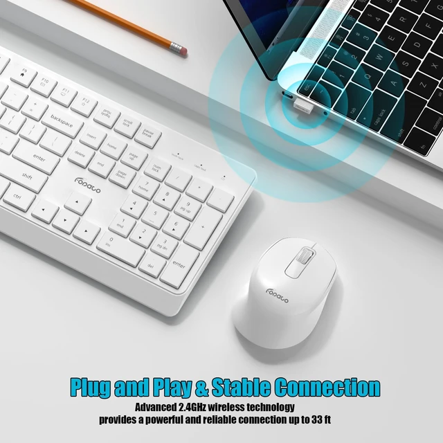Alt view image 2 of 7 - Wireless Keyboard and Mouse Combo Quiet for PC, Laptop and Mac -White | Single USB-A Receiver, Full Size with Number Pad, Silent, Low-Profile, Light Weight, Work with Windows/Mac for Home & Office