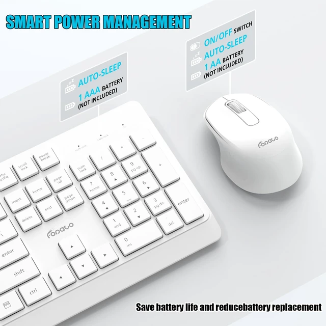 Alt view image 4 of 7 - Wireless Keyboard and Mouse Combo Quiet for PC, Laptop and Mac -White | Single USB-A Receiver, Full Size with Number Pad, Silent, Low-Profile, Light Weight, Work with Windows/Mac for Home & Office