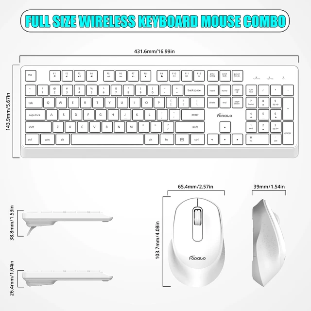 Alt view image 3 of 7 - Wireless Keyboard and Mouse Combo Quiet for PC, Laptop and Mac -White | Single USB-A Receiver, Full Size with Number Pad, Silent, Low-Profile, Light Weight, Work with Windows/Mac for Home & Office