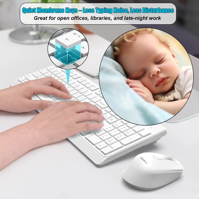 Alt view image 5 of 7 - Wireless Keyboard and Mouse Combo Quiet for PC, Laptop and Mac -White | Single USB-A Receiver, Full Size with Number Pad, Silent, Low-Profile, Light Weight, Work with Windows/Mac for Home & Office