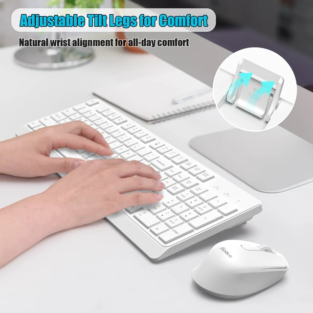 Alt view image 6 of 7 - Wireless Keyboard and Mouse Combo Quiet for PC, Laptop and Mac -White | Single USB-A Receiver, Full Size with Number Pad, Silent, Low-Profile, Light Weight, Work with Windows/Mac for Home & Office