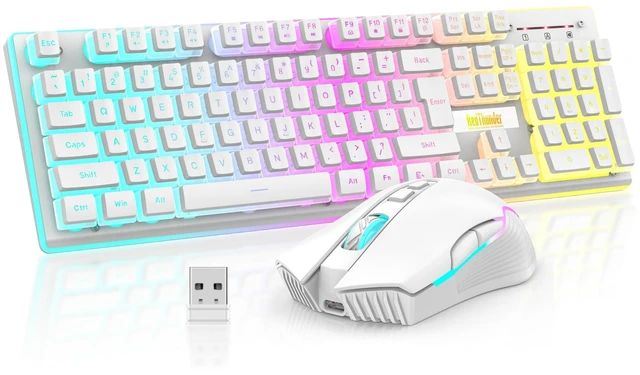 Main image of K10 Wireless Gaming Keyboard and Mouse Combo, RGB Backlit Rechargeable 3800mAh Battery, Mechanical Feel Anti-ghosting Keyboard + 7D 3200DPI Mice for PC Gamer(White Pudding)