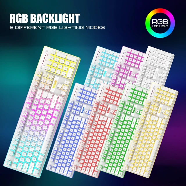 Alt view image 3 of 7 - K10 Wireless Gaming Keyboard and Mouse Combo, RGB Backlit Rechargeable 3800mAh Battery, Mechanical Feel Anti-ghosting Keyboard + 7D 3200DPI Mice for PC Gamer(White Pudding)