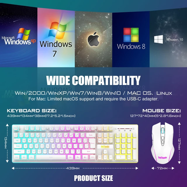 Alt view image 7 of 7 - K10 Wireless Gaming Keyboard and Mouse Combo, RGB Backlit Rechargeable 3800mAh Battery, Mechanical Feel Anti-ghosting Keyboard + 7D 3200DPI Mice for PC Gamer(White Pudding)