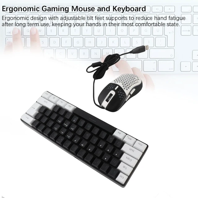 Alt view image 3 of 7 - 61 Key RGB Keyboard with Ergonomic Design (Black Center White Frame) | RGB backlight, compatible with and , compact size, gaming mouse included