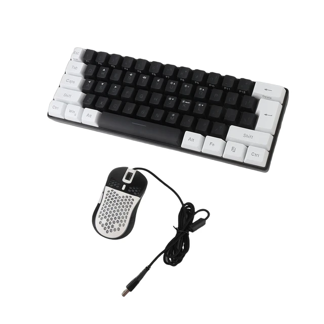 Alt view image 7 of 7 - 61 Key RGB Keyboard with Ergonomic Design (Black Center White Frame) | RGB backlight, compatible with and , compact size, gaming mouse included