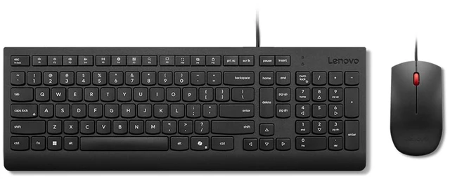 Main image of Essential Wired Keyboard & Mouse Combo - US English, Adjustable Feet, Spill Resistant Keys, Full Size Ambidextrous Optical Mouse, 1600 DPI, Black