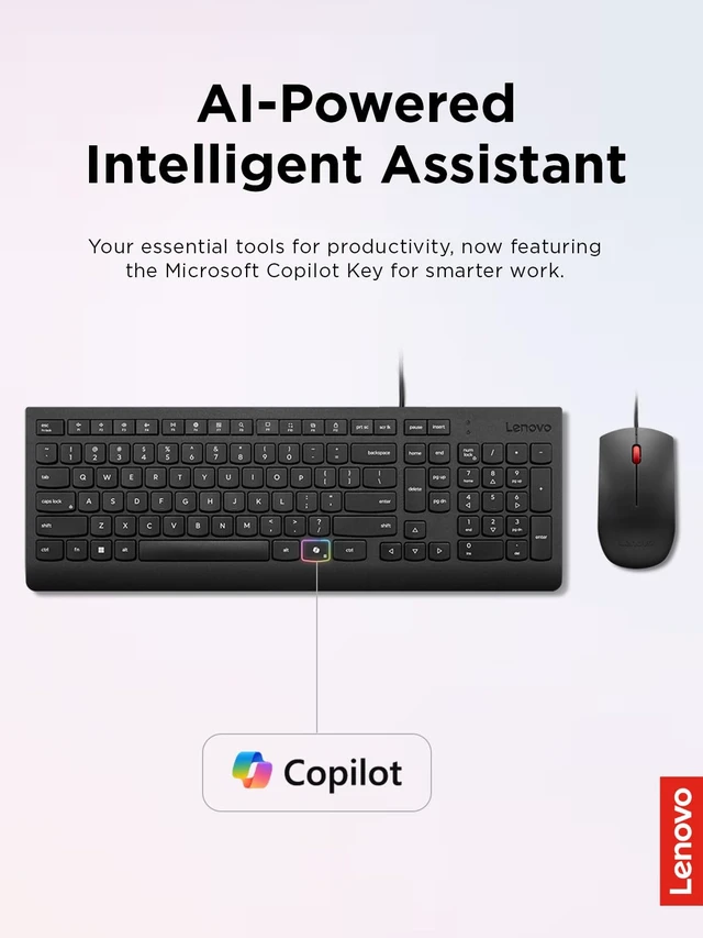 Alt view image 2 of 5 - Essential Wired Keyboard & Mouse Combo - US English, Adjustable Feet, Spill Resistant Keys, Full Size Ambidextrous Optical Mouse, 1600 DPI, Black