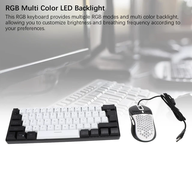 Alt view image 4 of 7 - 61 Key RGB Keyboard with Ergonomic Design (White Center Black Frame) | RGB backlight, compatible with and , compact size, gaming mouse included