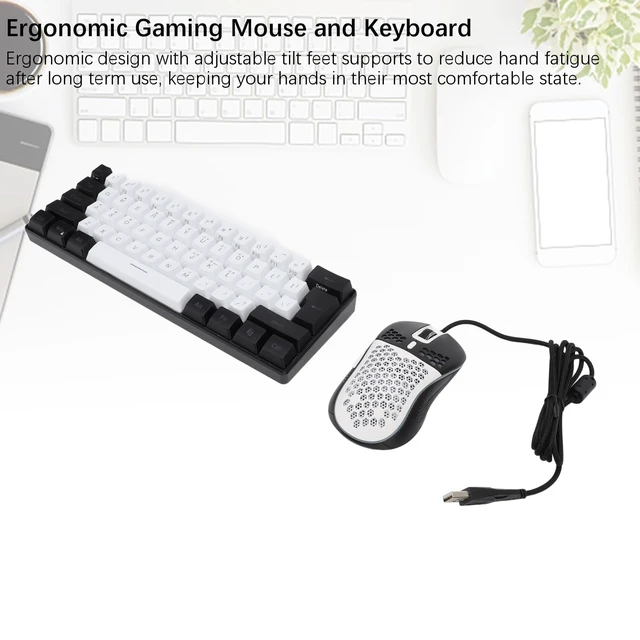 Alt view image 2 of 7 - 61 Key RGB Keyboard with Ergonomic Design (White Center Black Frame) | RGB backlight, compatible with and , compact size, gaming mouse included