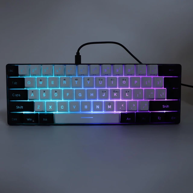 Alt view image 6 of 7 - 61 Key RGB Keyboard with Ergonomic Design (White Center Black Frame) | RGB backlight, compatible with and , compact size, gaming mouse included