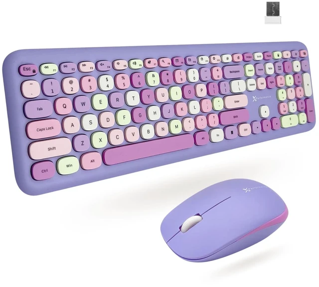 Main image of Retro Wireless Keyboard and Mouse Combo - 2.4G Colorful Purple Keyboard and Mouse Wireless - Cute and Aesthetic Typewriter Combo for PC Computer Desktop and Laptop - Full Size