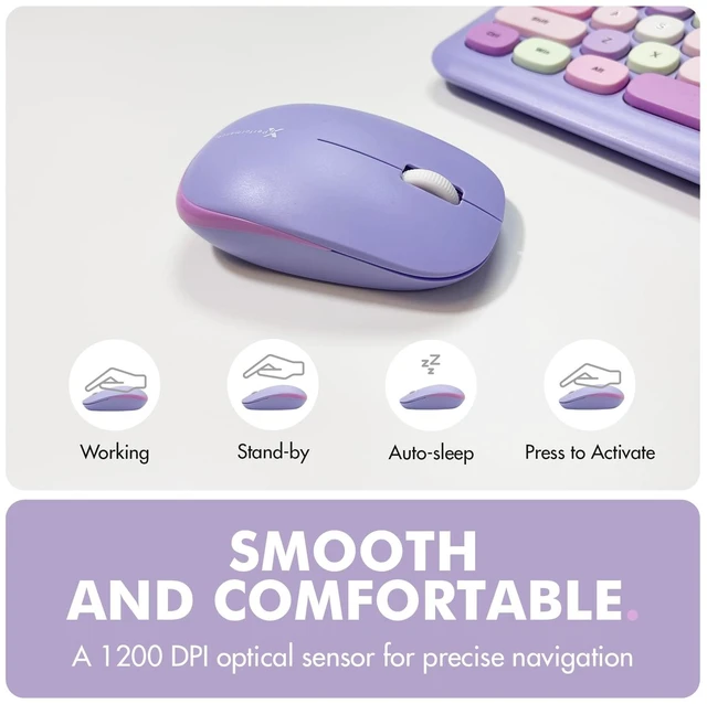 Alt view image 4 of 7 - Retro Wireless Keyboard and Mouse Combo - 2.4G Colorful Purple Keyboard and Mouse Wireless - Cute and Aesthetic Typewriter Combo for PC Computer Desktop and Laptop - Full Size