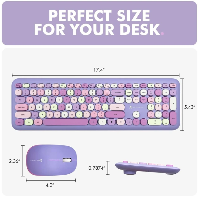 Alt view image 6 of 7 - Retro Wireless Keyboard and Mouse Combo - 2.4G Colorful Purple Keyboard and Mouse Wireless - Cute and Aesthetic Typewriter Combo for PC Computer Desktop and Laptop - Full Size