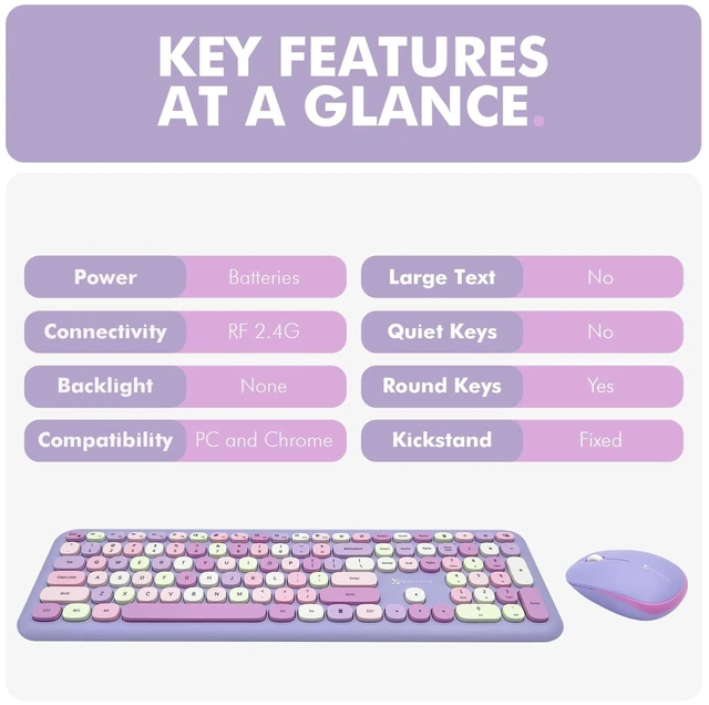 Alt view image 7 of 7 - Retro Wireless Keyboard and Mouse Combo - 2.4G Colorful Purple Keyboard and Mouse Wireless - Cute and Aesthetic Typewriter Combo for PC Computer Desktop and Laptop - Full Size