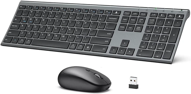 Main image of DK03 Bluetooth Keyboard and Mouse Combo, Slim Full-Size, Space Gray | Dual Bluetooth & 2.4G Modes, Slim Wireless Keyboard Mouse with Numeric Keypad, Quiet Typing, Rechargeable, for Windows & Mac