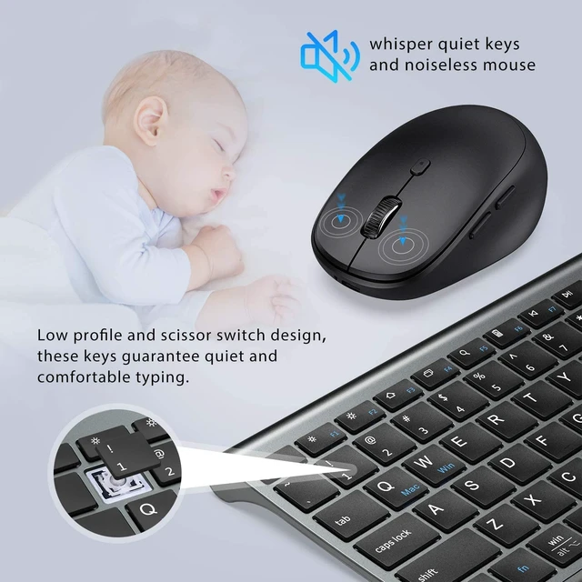 Alt view image 4 of 7 - DK03 Bluetooth Keyboard and Mouse Combo, Slim Full-Size, Space Gray | Dual Bluetooth & 2.4G Modes, Slim Wireless Keyboard Mouse with Numeric Keypad, Quiet Typing, Rechargeable, for Windows & Mac