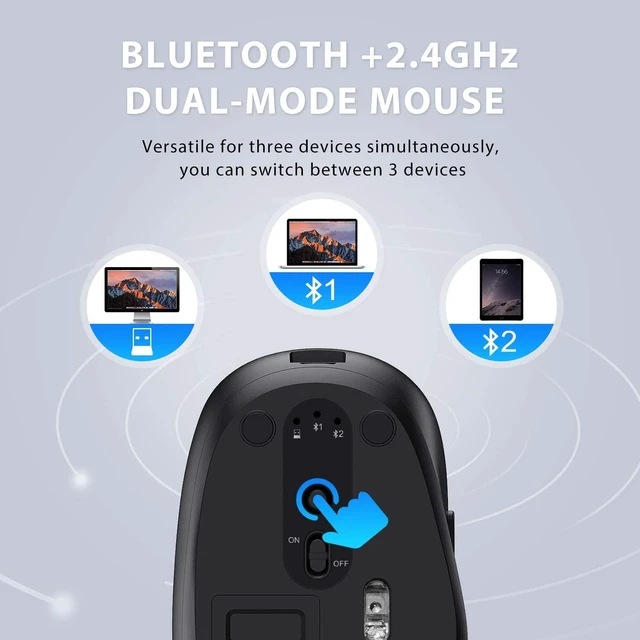 Alt view image 5 of 7 - DK03 Bluetooth Keyboard and Mouse Combo, Slim Full-Size, Space Gray | Dual Bluetooth & 2.4G Modes, Slim Wireless Keyboard Mouse with Numeric Keypad, Quiet Typing, Rechargeable, for Windows & Mac