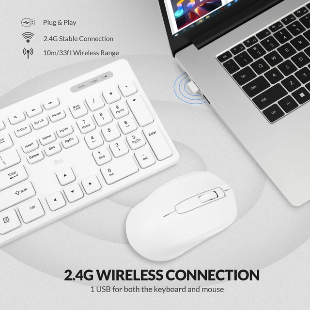Alt view image 2 of 7 - Wireless Keyboard & Mouse Combo, Standard Office PC Set with Optical Mouse,White