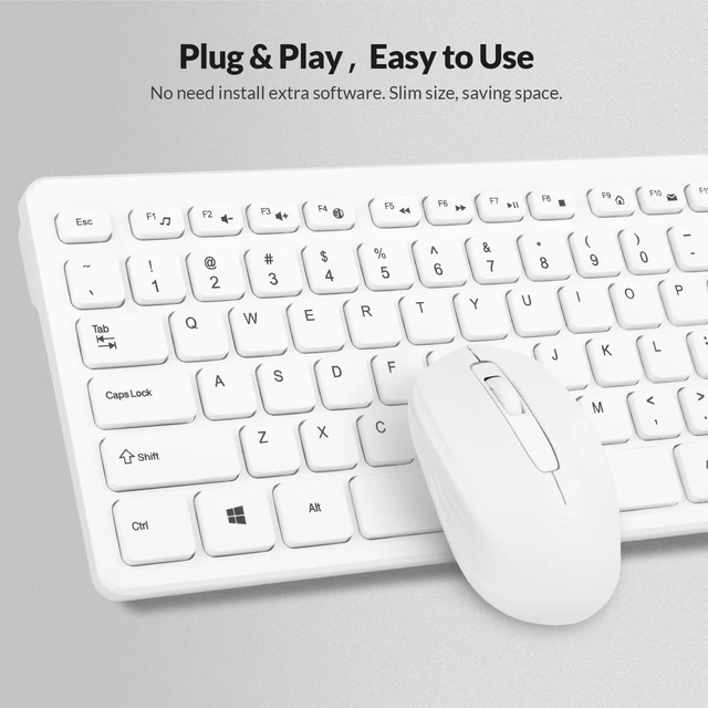 Alt view image 4 of 7 - Wireless Keyboard & Mouse Combo, Standard Office PC Set with Optical Mouse,White