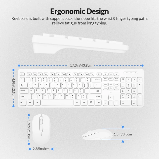 Alt view image 6 of 7 - Wireless Keyboard & Mouse Combo, Standard Office PC Set with Optical Mouse,White