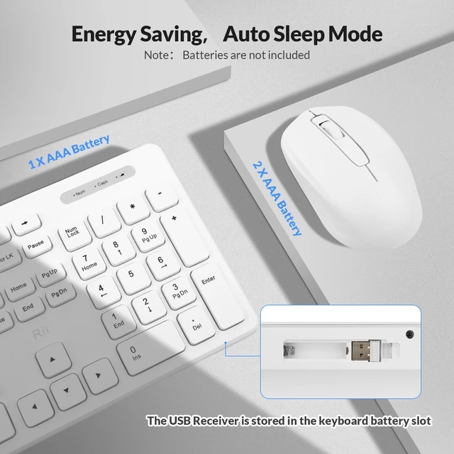Alt view image 7 of 7 - Wireless Keyboard & Mouse Combo, Standard Office PC Set with Optical Mouse,White