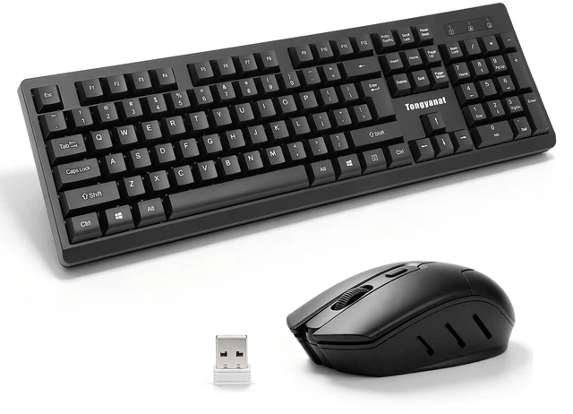 Main image of Black Wireless Keyboard and Mouse Combo, 2.4G Full-Size | Quiet Click, Plug & Play, Ergonomic, Compatible with Windows, Mac, Laptop, Desktop - for Home, Office, Students