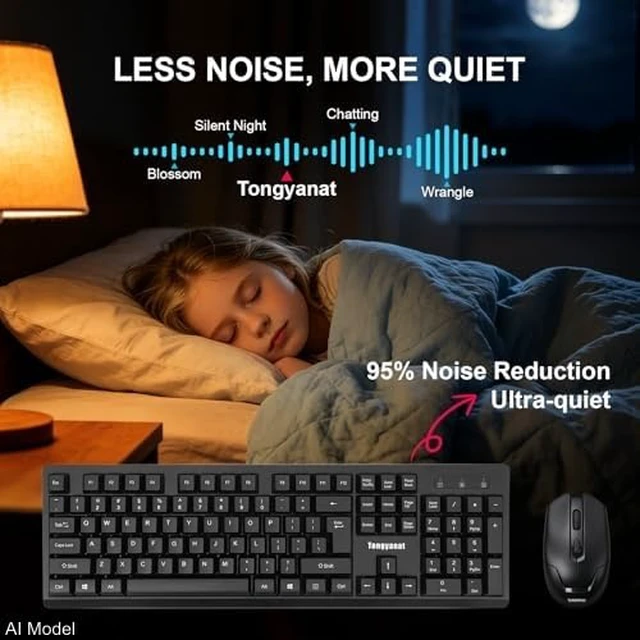 Alt view image 4 of 7 - Black Wireless Keyboard and Mouse Combo, 2.4G Full-Size | Quiet Click, Plug & Play, Ergonomic, Compatible with Windows, Mac, Laptop, Desktop - for Home, Office, Students