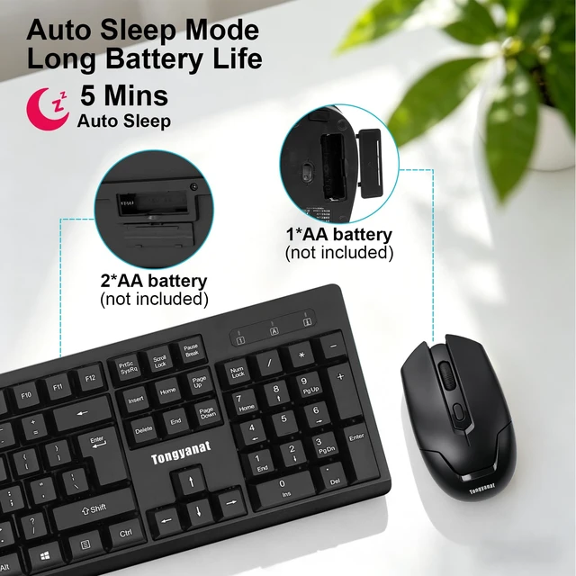 Alt view image 5 of 7 - Black Wireless Keyboard and Mouse Combo, 2.4G Full-Size | Quiet Click, Plug & Play, Ergonomic, Compatible with Windows, Mac, Laptop, Desktop - for Home, Office, Students