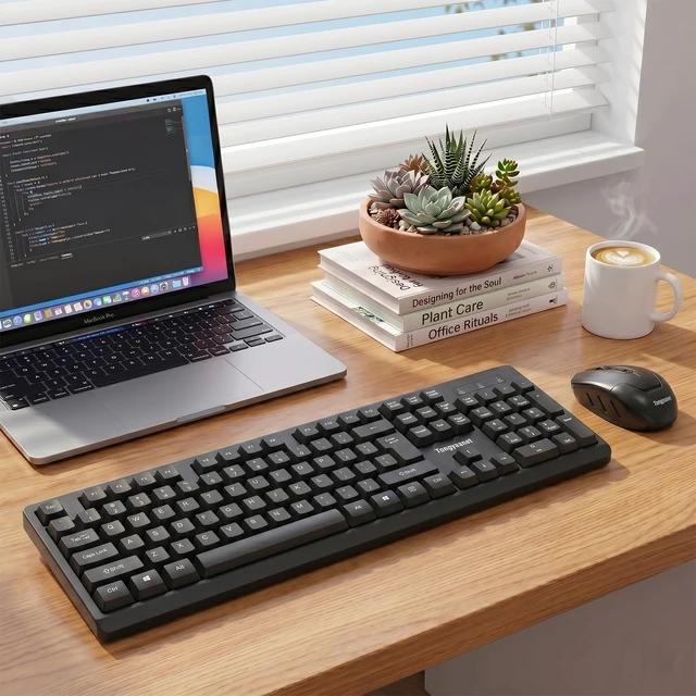 Alt view image 3 of 7 - Black Wireless Keyboard and Mouse Combo, 2.4G Full-Size | Quiet Click, Plug & Play, Ergonomic, Compatible with Windows, Mac, Laptop, Desktop - for Home, Office, Students