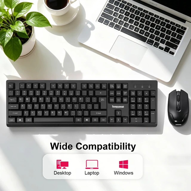 Alt view image 6 of 7 - Black Wireless Keyboard and Mouse Combo, 2.4G Full-Size | Quiet Click, Plug & Play, Ergonomic, Compatible with Windows, Mac, Laptop, Desktop - for Home, Office, Students