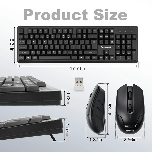 Alt view image 7 of 7 - Black Wireless Keyboard and Mouse Combo, 2.4G Full-Size | Quiet Click, Plug & Play, Ergonomic, Compatible with Windows, Mac, Laptop, Desktop - for Home, Office, Students
