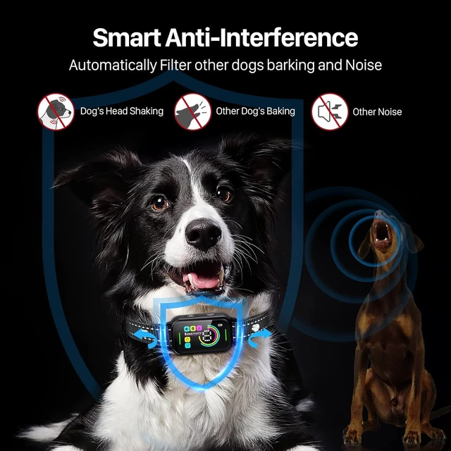 Alt view image 5 of 7 - Dog Bark Collar for Large/Medium/Small Dogs | Rechargeable Smart AI Anti-Barking Training Collar with 8 Adjustable Sensitivity, Beep & Vibration Modes | Solves Excessive Barking - Dark Black