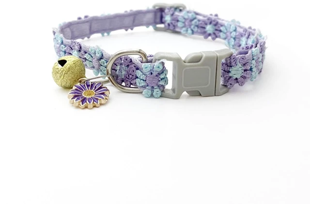 Main image of Colorful Lace Flower Cat Collar with Bell Decoration and Adjustable Tag, Polyester Pet Collar for Small Dogs and Cats, Cute Accessory