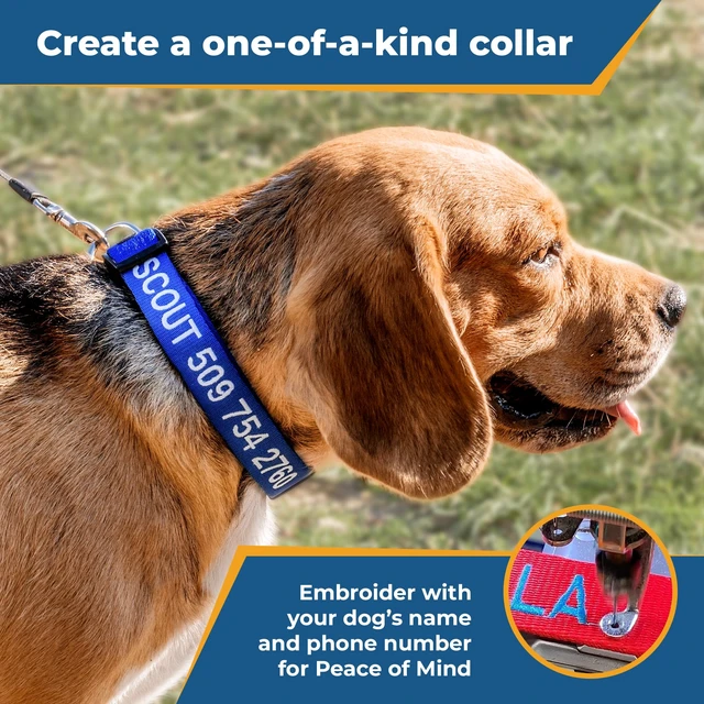 Alt view image 3 of 7 - Personalized Dog Collar, Custom Embroidered with Pet Name and Number | Available in Blue, Black, Pink, Red and Orange, for Boy and Girl Dogs or Cats, Adjustable Sizes, Small, Medium, and Large